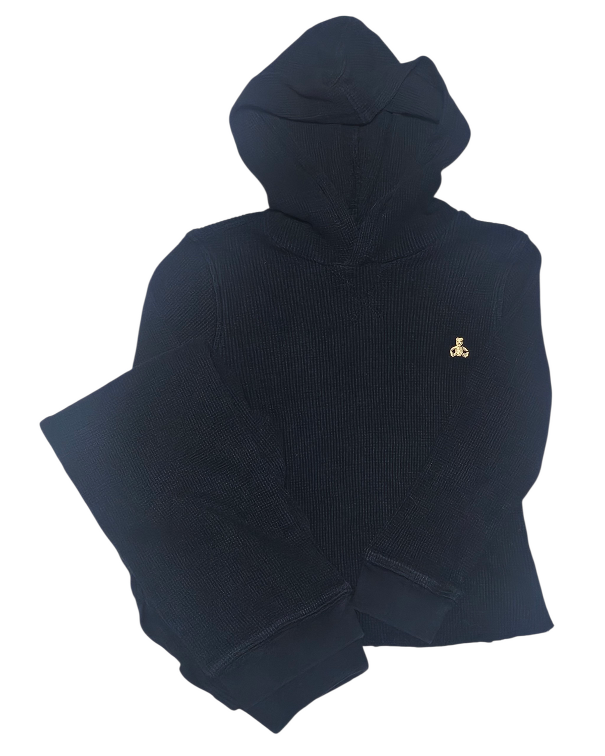 #89 Boys 5T Gap | Hooded shirt and pants set - black thermal waffleknit EUC