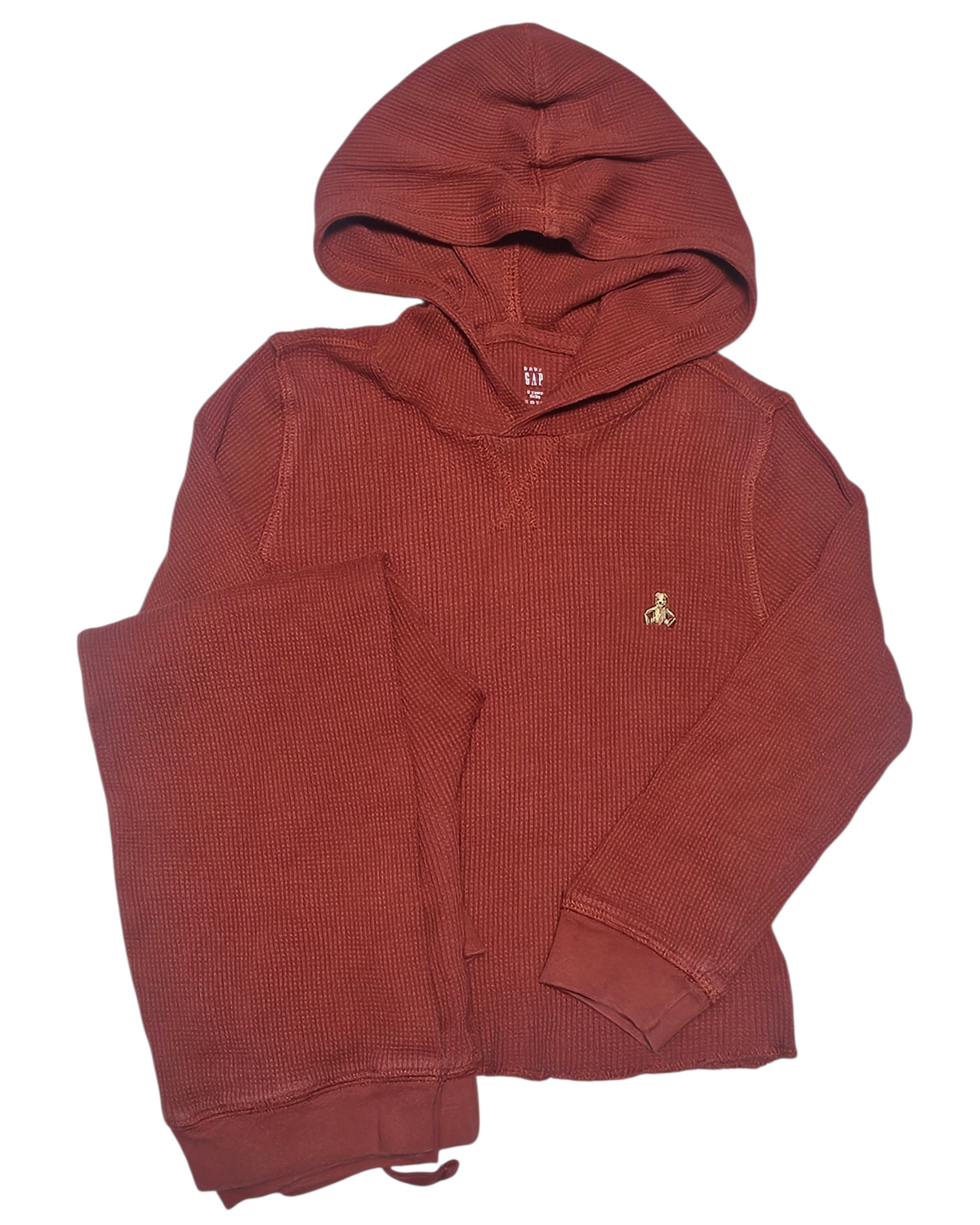 #89 Boys 5T Gap | Hooded shirt and pants set - brick red thermal waffleknit EUC