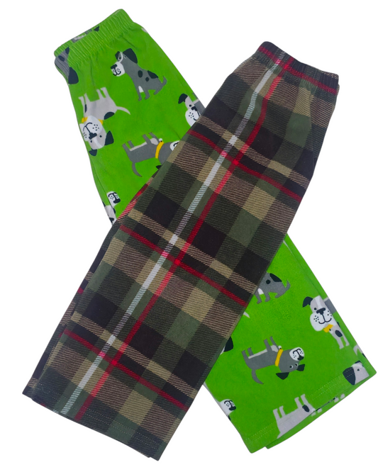 #89 Boys 5T Carters | *BUNDLE* Flannel PJ pants (2 pair) - plaid & green dogs VGUC