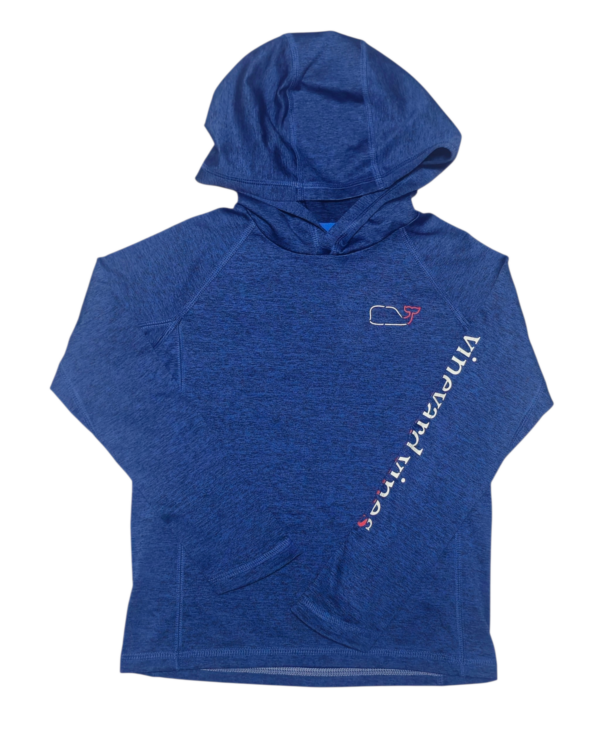 #89 Boys 5 Vineyard Vines | Performance long sleeve hooded shirt (whale) - blue EUC