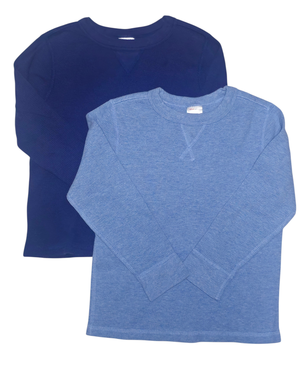 #89 Boys 6-7 (120) Hanna Andersson | *BUNDLE* Two thermal waffle-knit shirts - heathered blue & navy blue NWOT