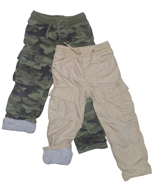 #89 Boys 5Y Gap | *BUNDLE* Jersey lined cargo pants - khaki & green camo EUC