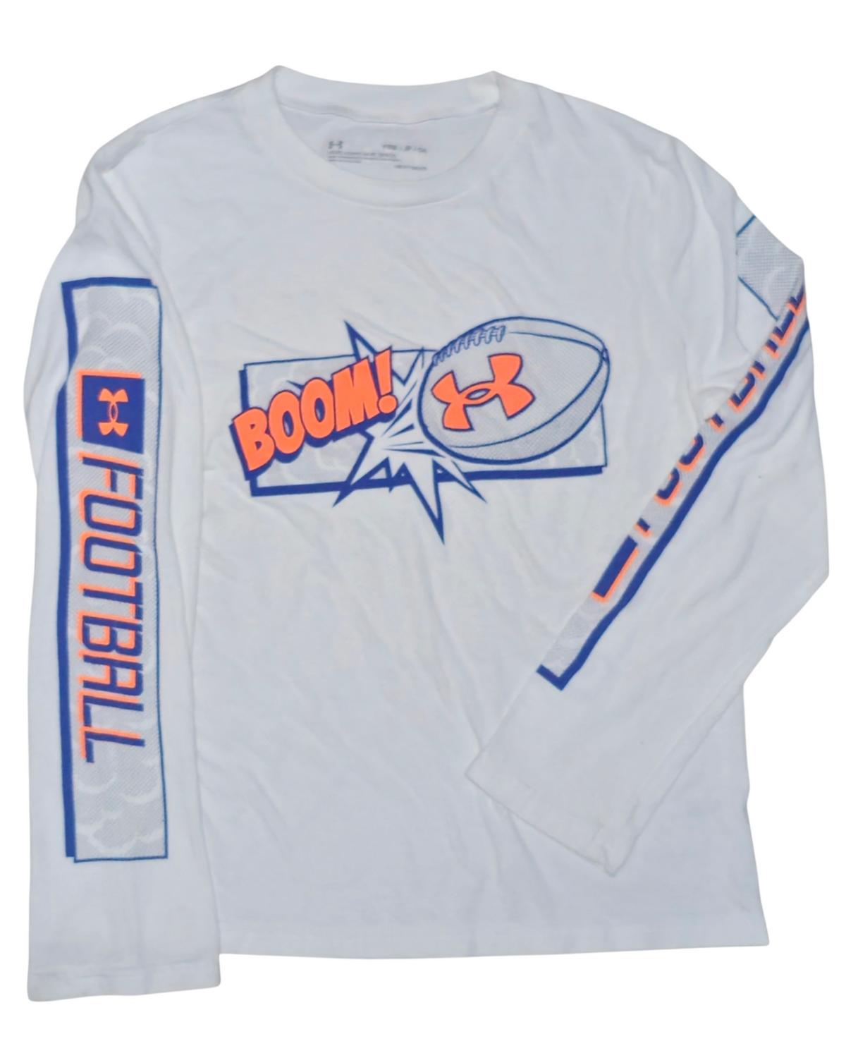 #89 Boys YSM Under Armour | Boom! Football! Long sleeve shirt - white VGUC