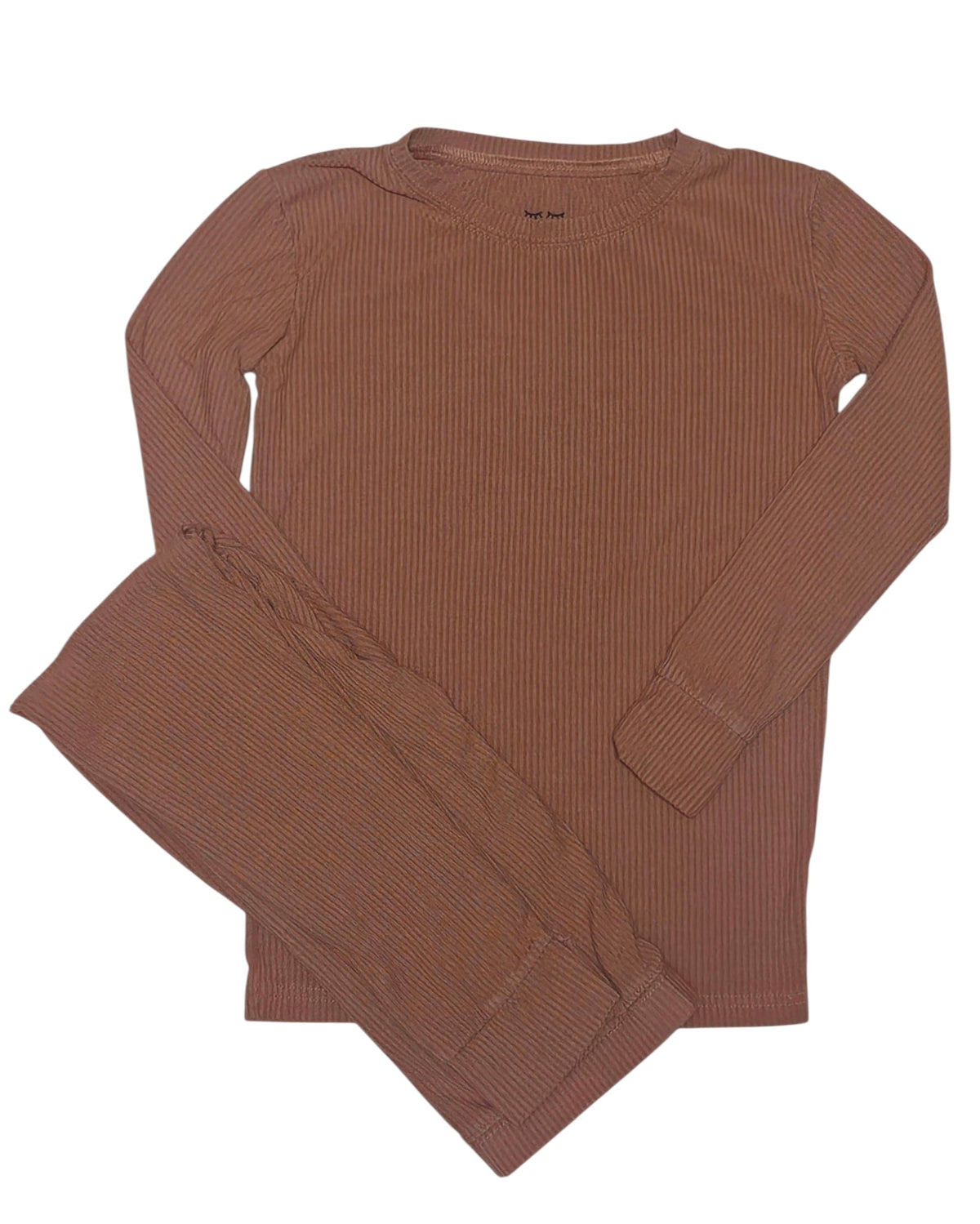 #89 Boys 7/8 Little Sleepies | Ribbed solid sleepwear - Chestnut Brown  EUC