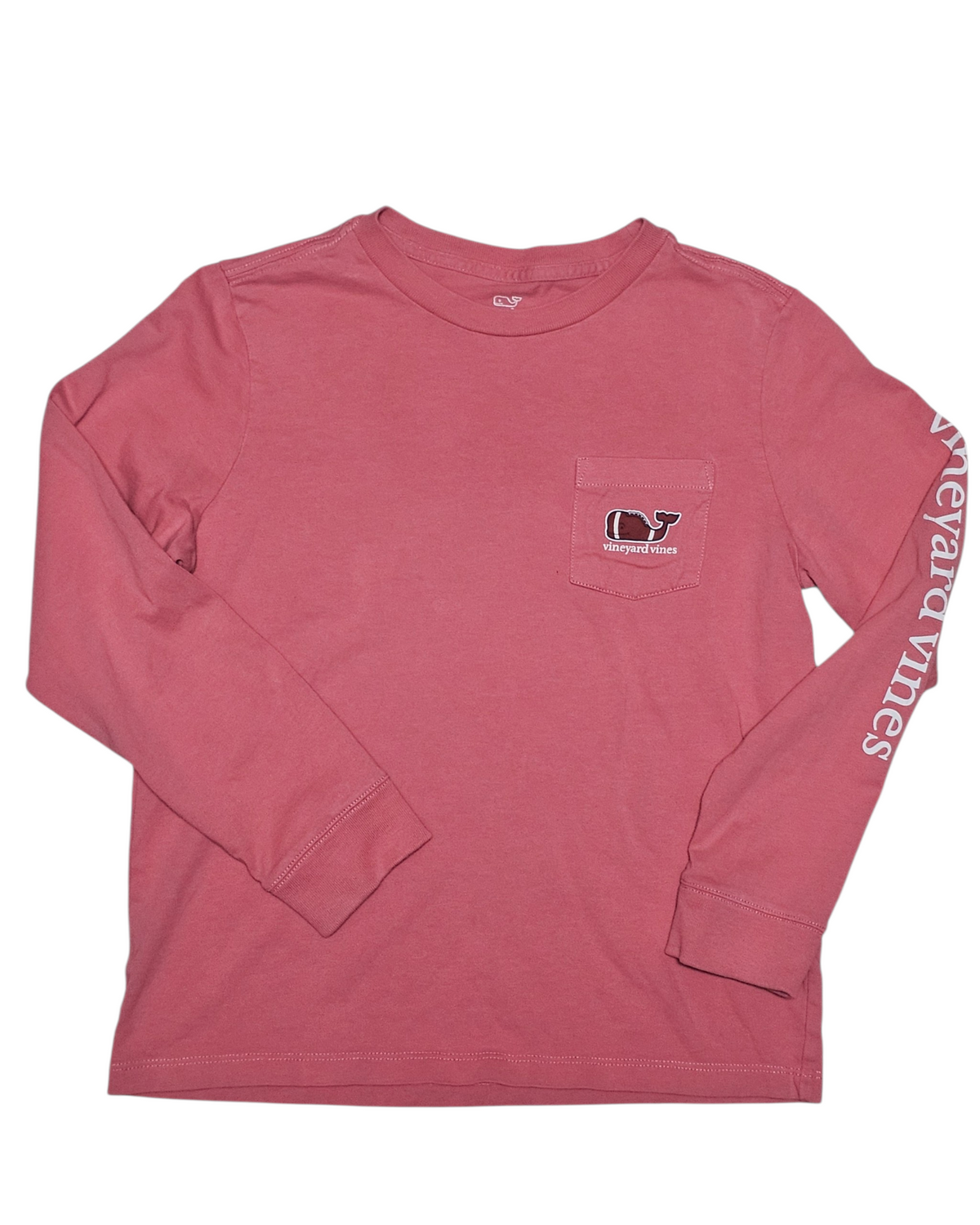 #89 Boys 7 Vineyard Vines | Football Whale long sleeve shirt - coral EUC