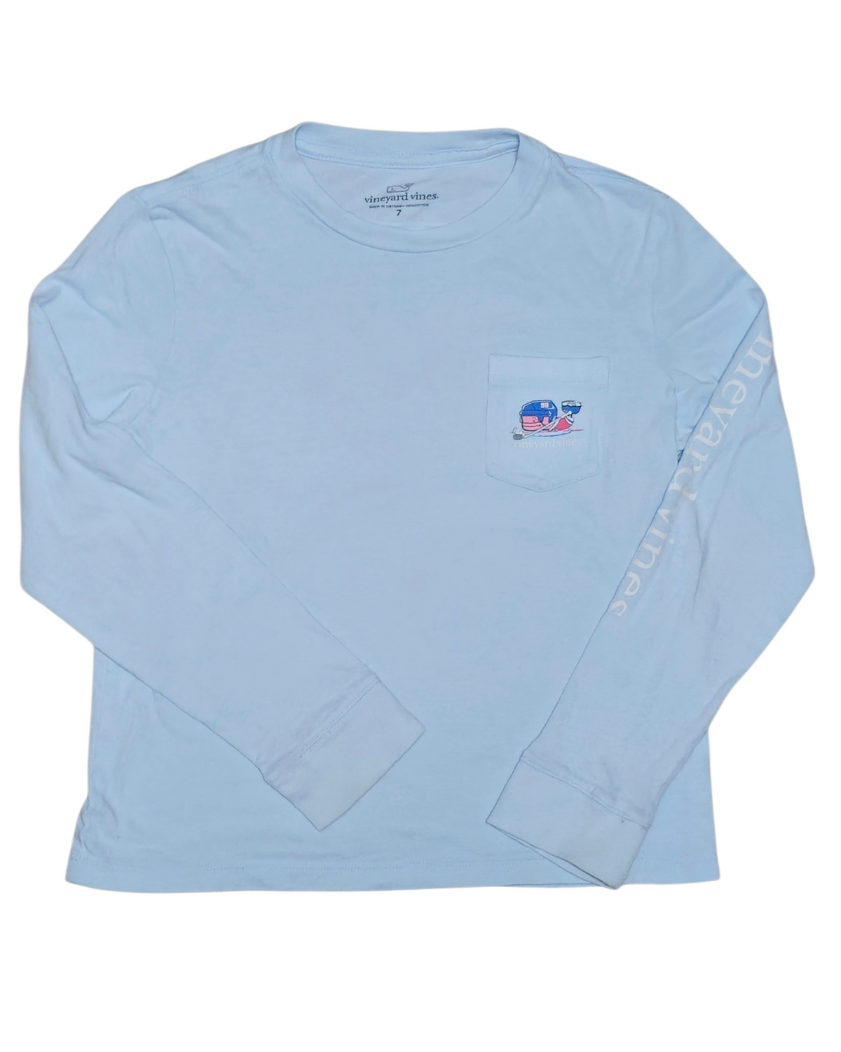 #89 Boys 7 (fits like a 6) Vineyard Vines | Hockey Whale long sleeve shirt - light blue VGUC