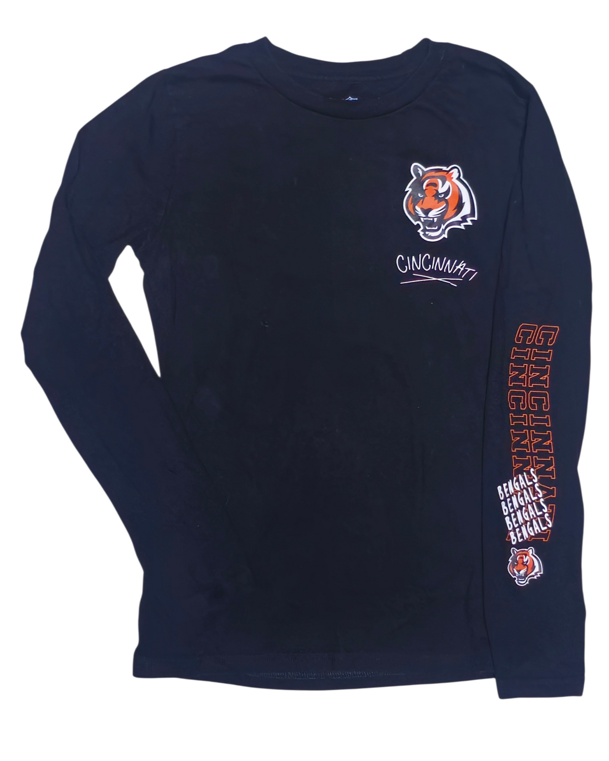 #89 Boys 10-12 (M) NFL | Bengals long sleeve shirt - Black with tiger logo EUC