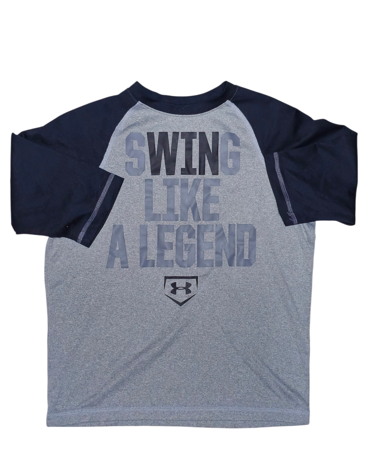 #89 Boys YSM (8) Under Armour | 3/4 sleeve shirt "Swing Like a Legend" - grey & black EUC
