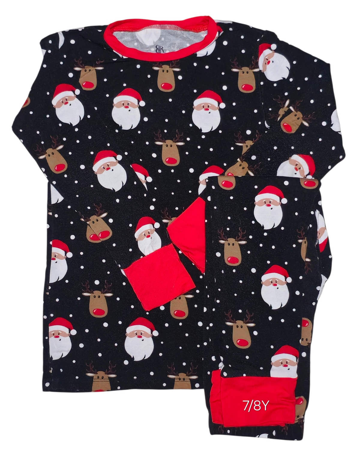 #89 Boys 7/8Y Bums & Roses | Snow Ho Ho Christmas jammies - black EUC