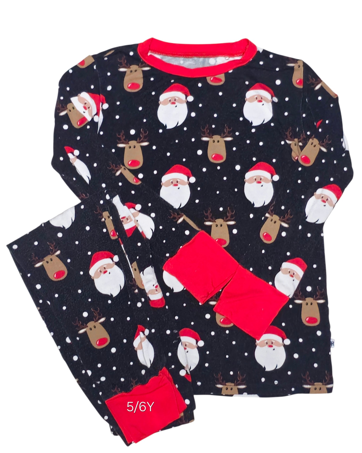#89 Boys 5/6Y Bums & Roses | Snow Ho Ho pajamas - black VGUC