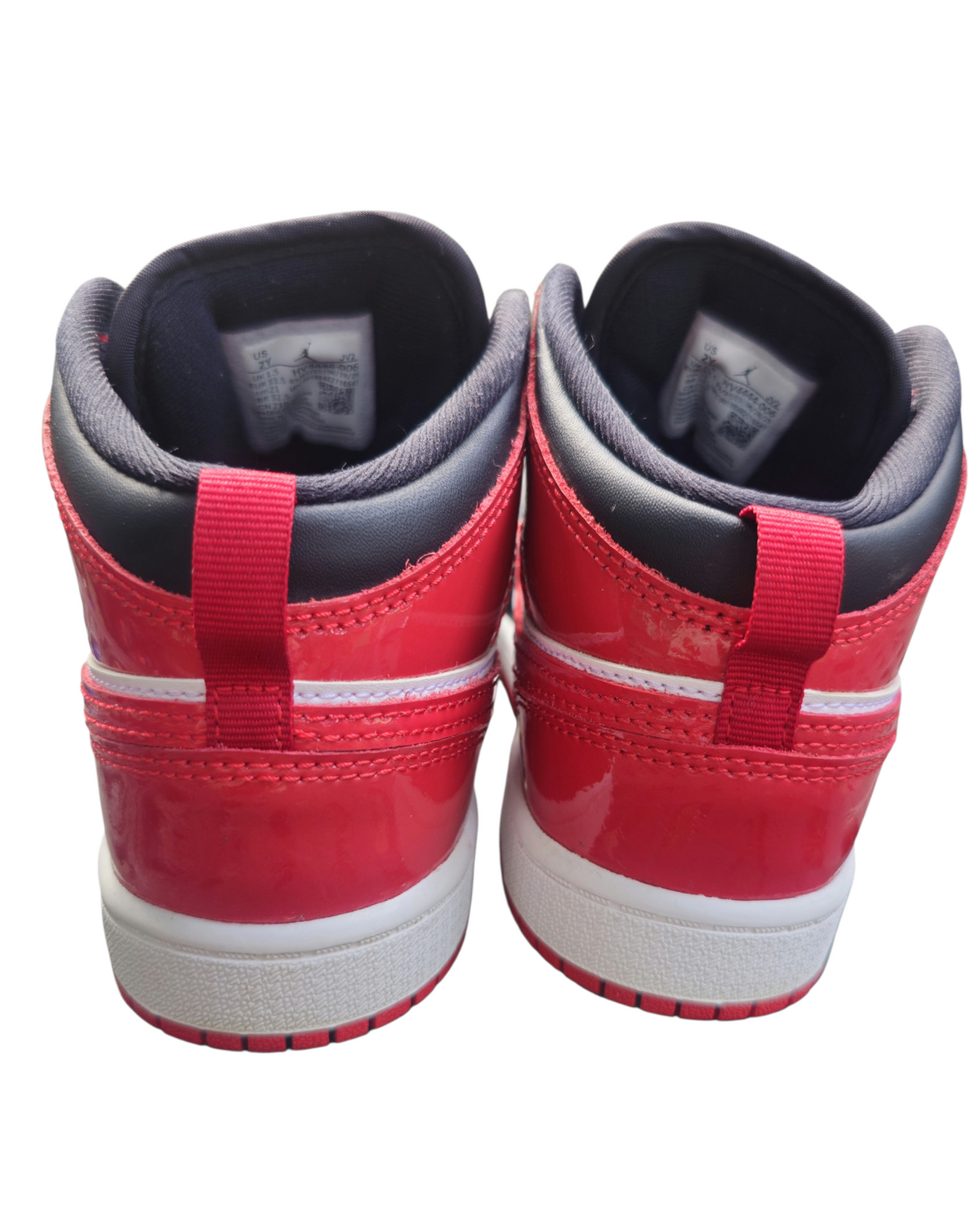 #89 Boys 2Y Nike | Air Jordan 1 Mid Patent leather Bred Toe GS - black/white/varsity red LIke New