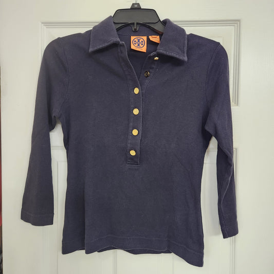#142 Tory Burch XS 3/4 Length Sleeve Navy Polo Top