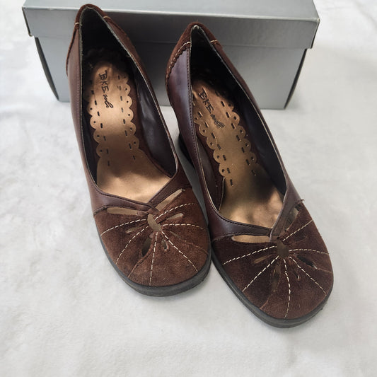 REDUCED #142 Buckle BKE Sole  8.5 Mystical Brown Leather Heeled Wedges