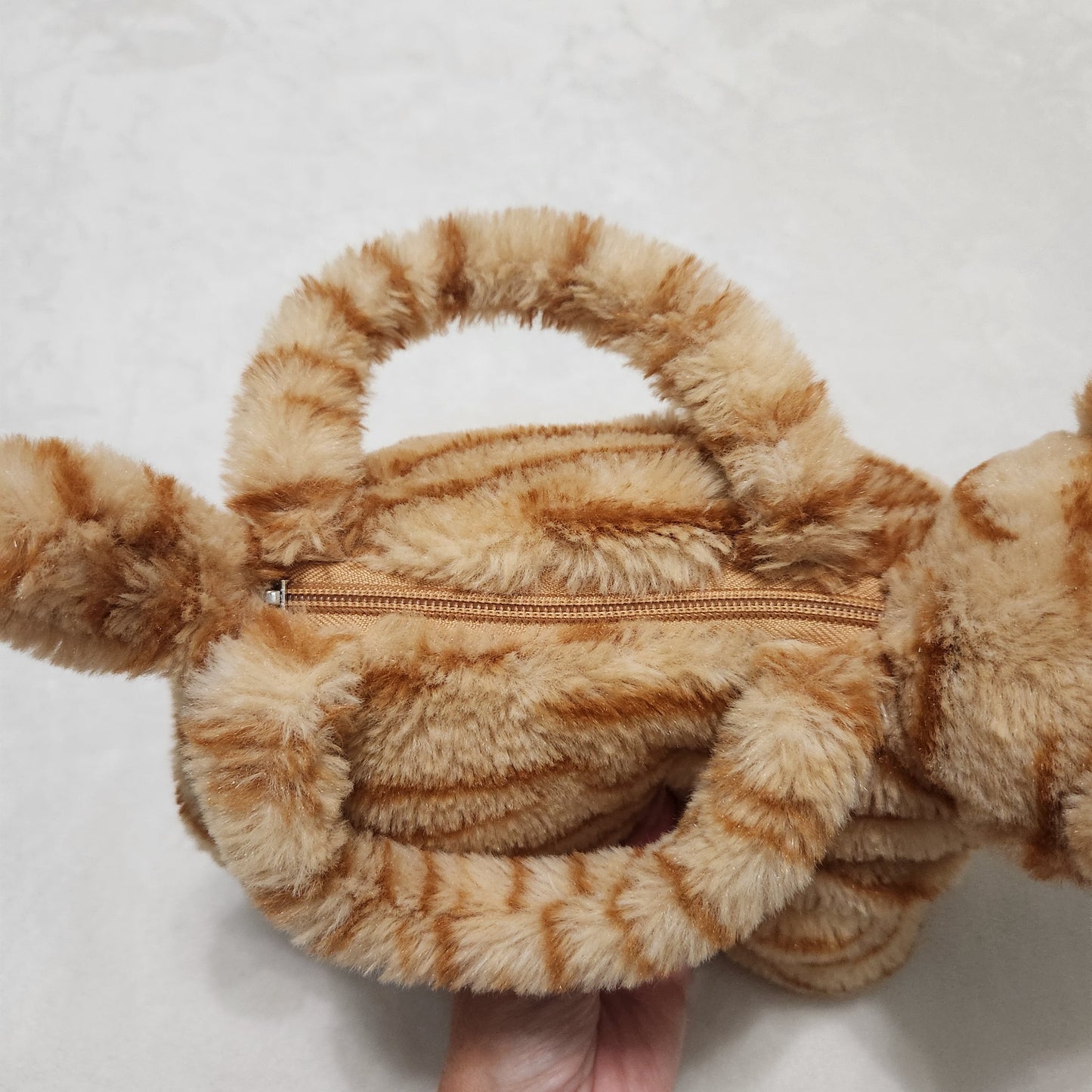 REDUCED #142 Plushies Orange Tabby Cat Plush Purse With Cat Tail Zipper