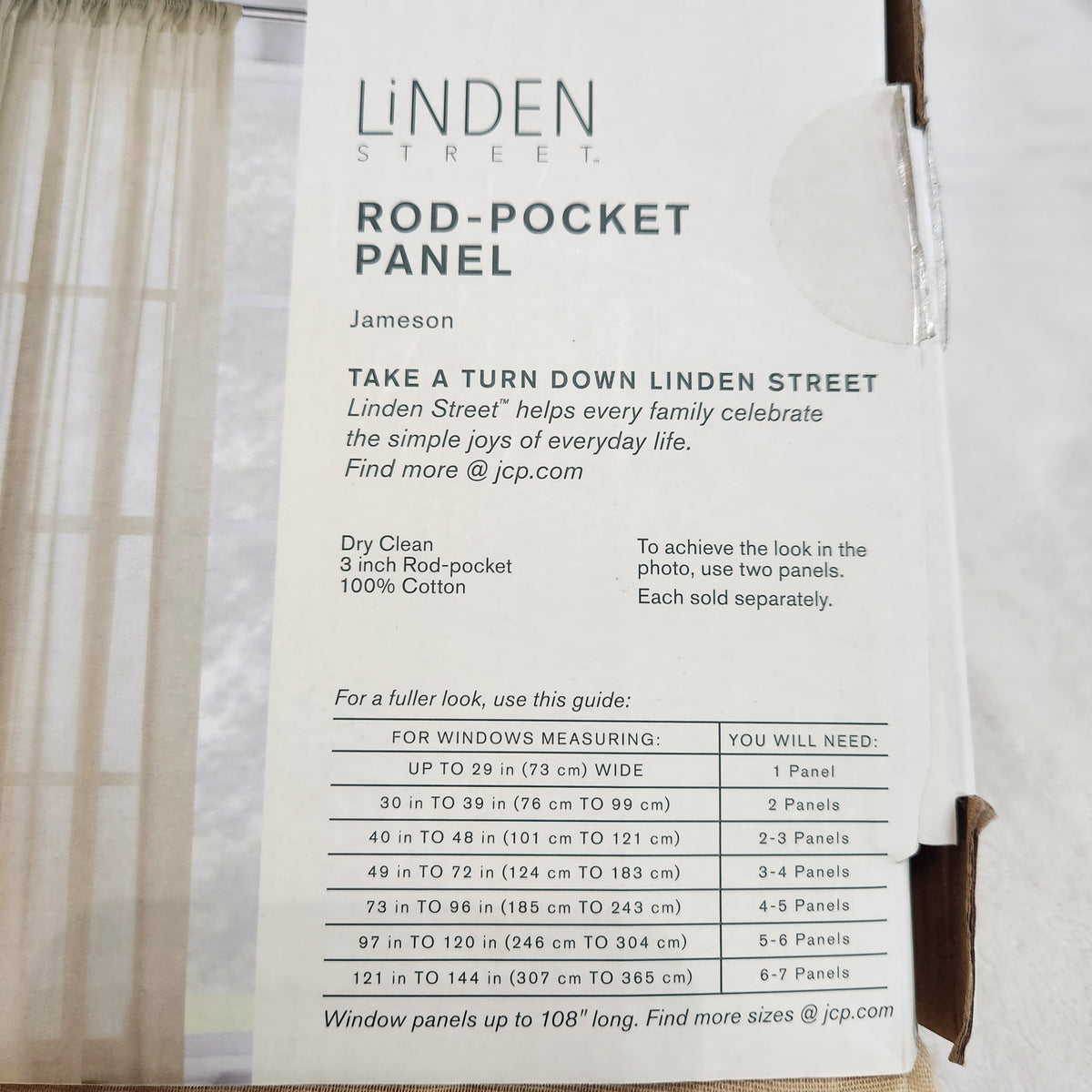 #167 NWT Linden Street Jameson Sheer Rod-Pocket Curtain Panel