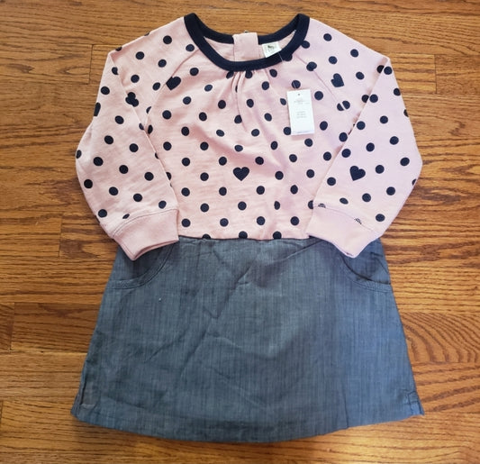 #142 NWT Baby Gap 3T Heart Sweater Chambray Dress