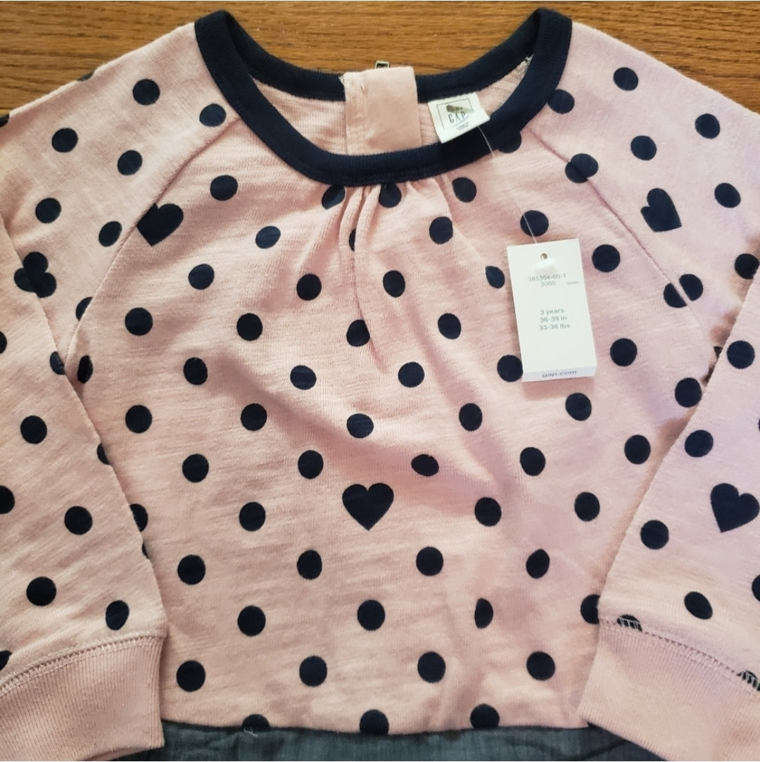 #142 NWT Baby Gap 3T Heart Sweater Chambray Dress
