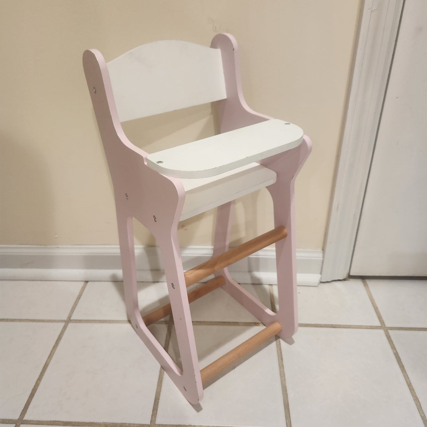 #142 Wooden Pink Baby Doll Highchair