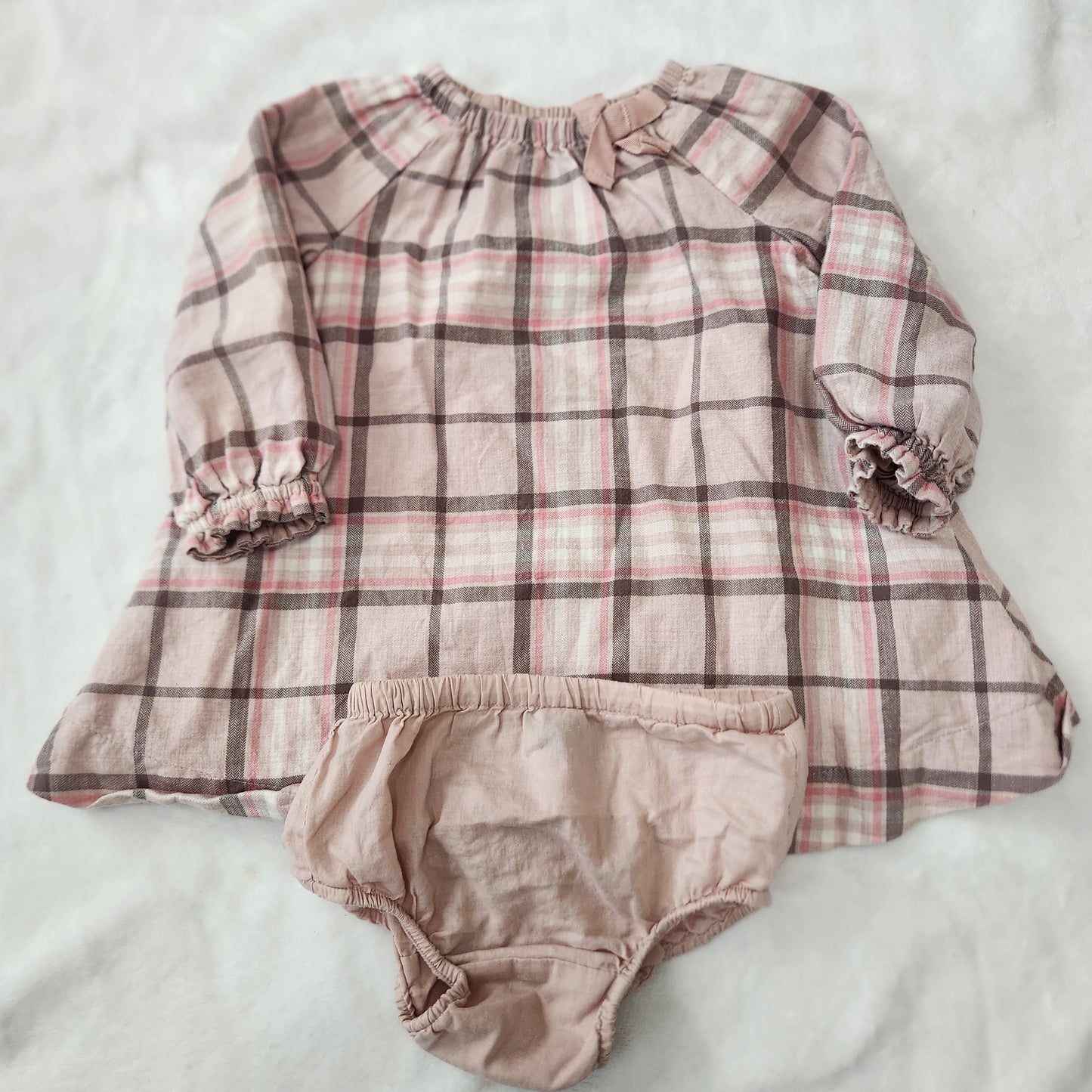 #142 Baby Gap 6-12 Mths Pink Plaid Dress and Bloomers