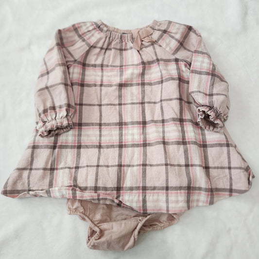 #142 Baby Gap 6-12 Mths Pink Plaid Dress and Bloomers