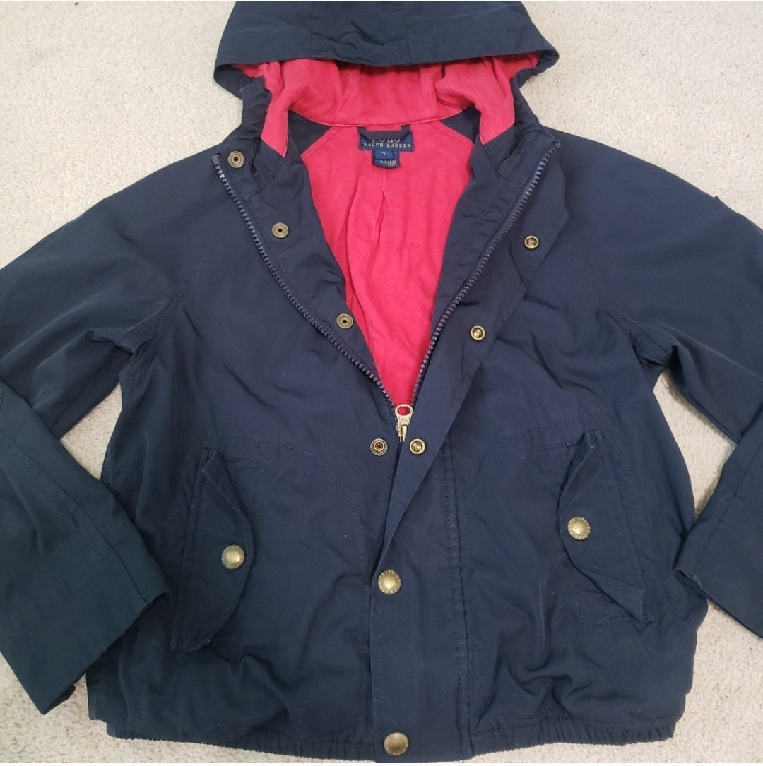 #142 Ralph Lauren Polo Sz 7 Navy Treeline Anorak Jacket