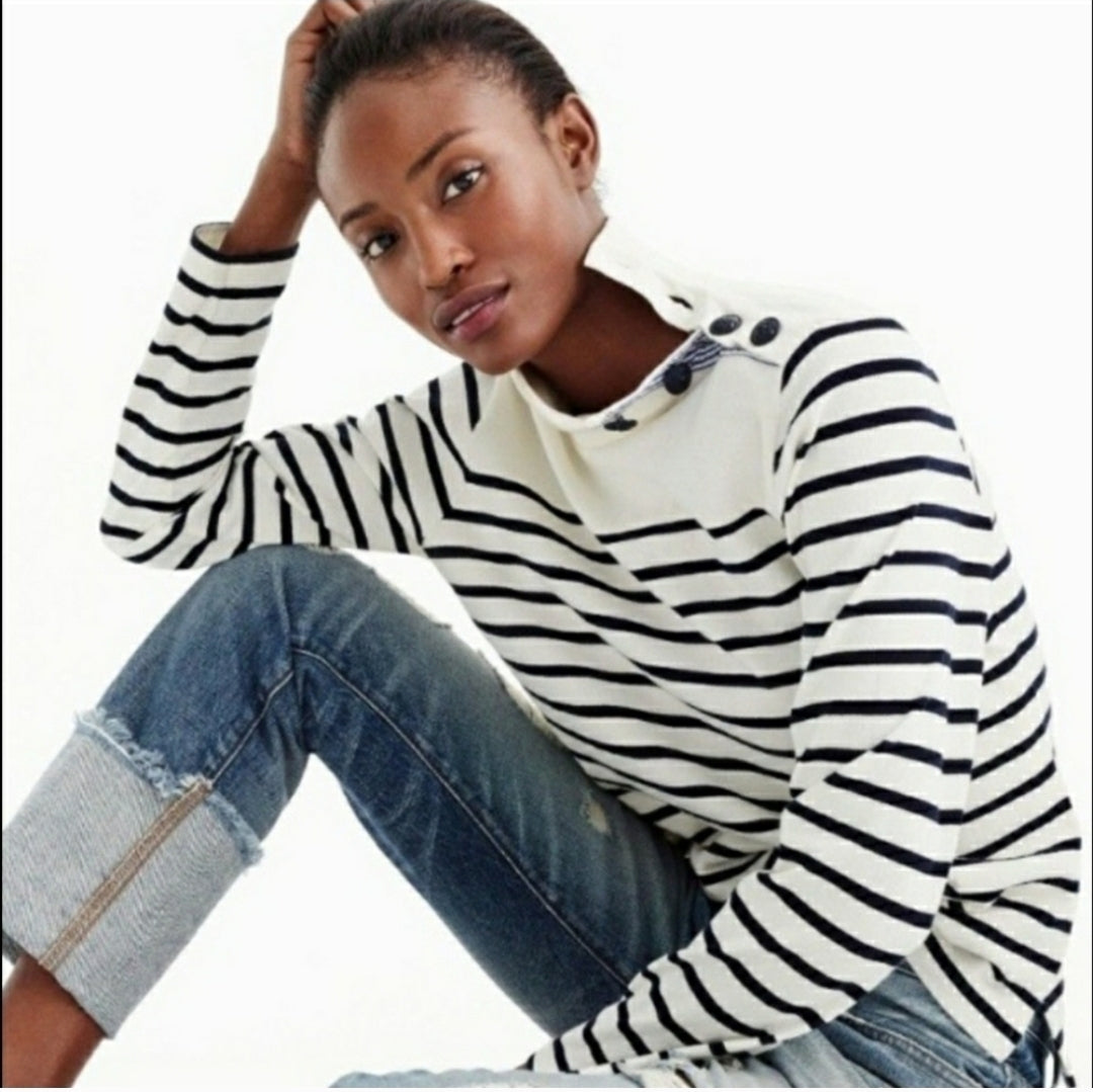 #142 NWT J. Crew XXS Striped Button-Shoulder Turtleneck
