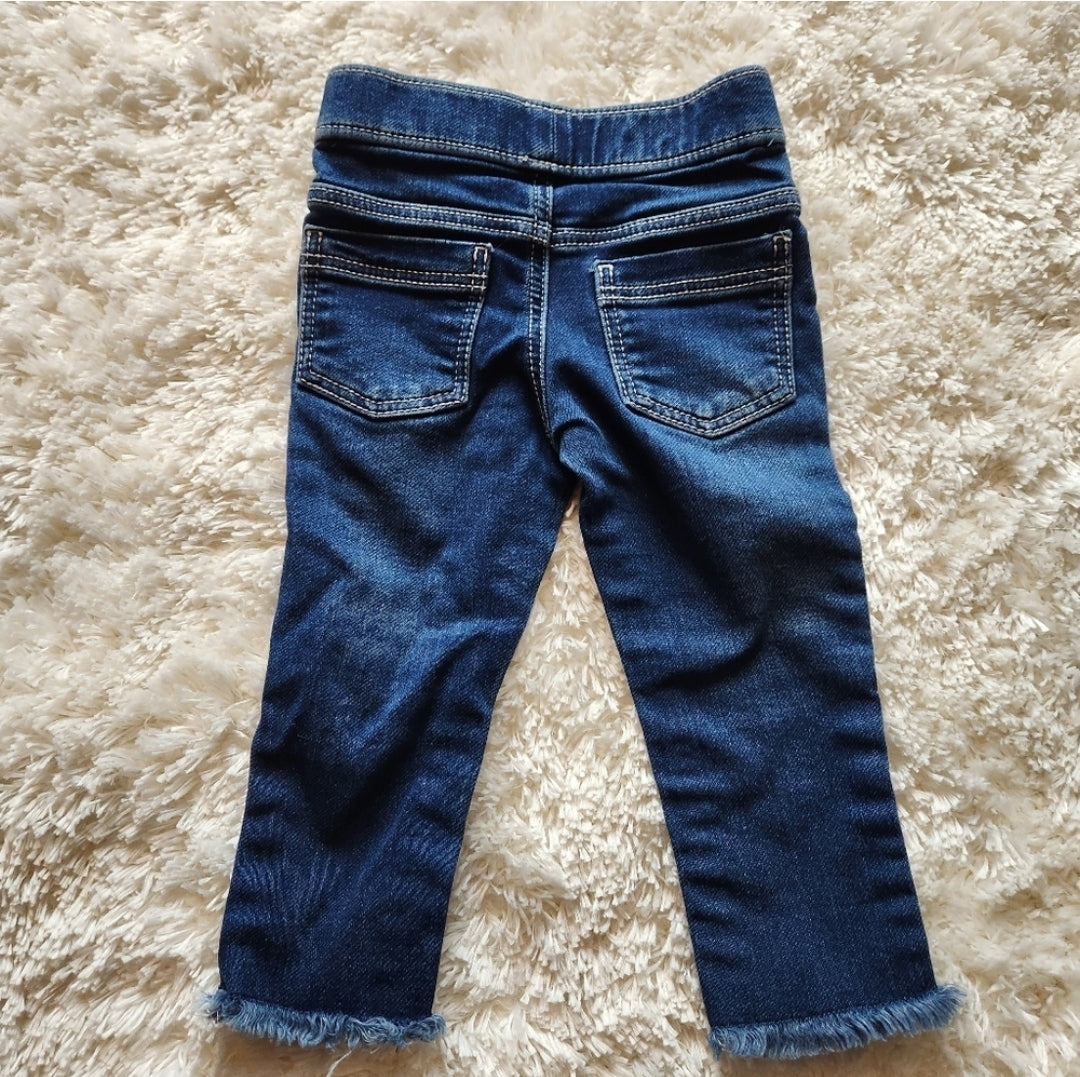 #142 Falls Creek Girls 12 Mth Pull On Embroidered Flowers Denim Jeans