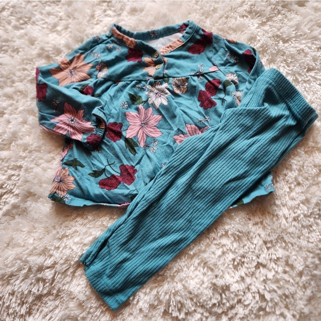 REDUCED #142 Carter's Girls 12 Mth Foral Top Matching Ribbed Leggings