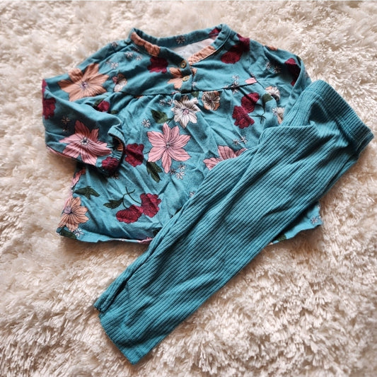 REDUCED #142 Carter's Girls 12 Mth Foral Top Matching Ribbed Leggings