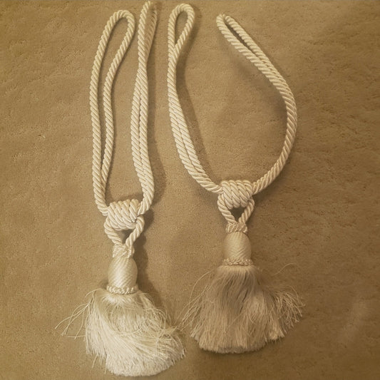 REDUCED #142 Ivory Silk Luxury Curtain Tassel Tiebacks Set of 2