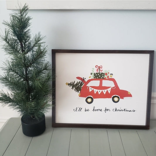 REDUCED #142 Christmas Holiday Car with Tree Wall Art Decor Picture