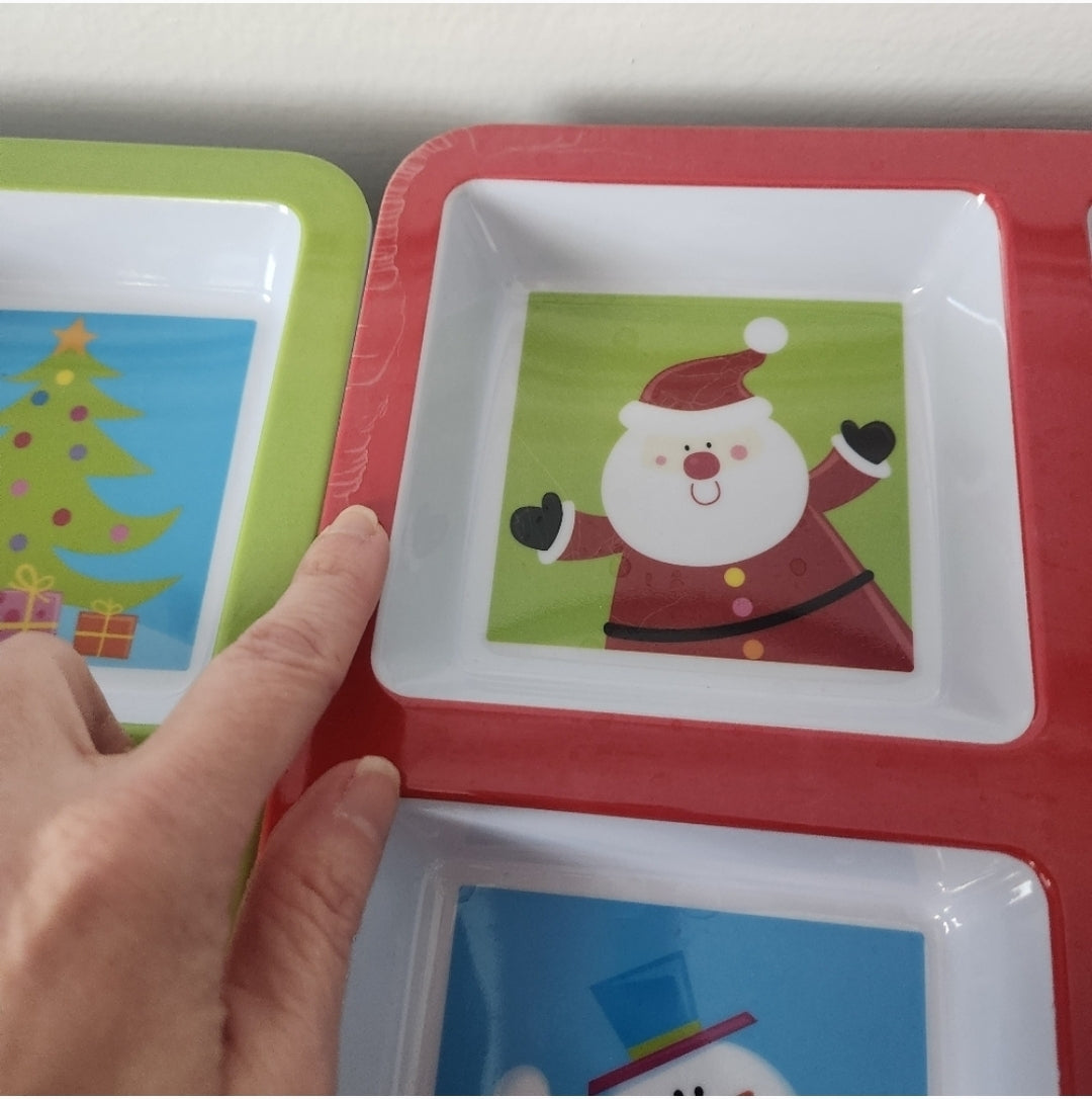 REDUCED #142 Christmas 4-Compartment Serving Tray Plate Bundle of 2