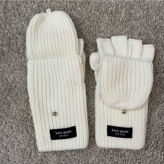 #142 NWT Kate Spade New York Logo Pop-Top Knit Gloves