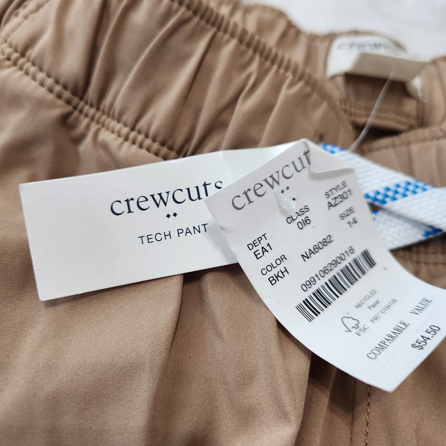 #142 NWT Crewcuts 14 Boys Pull On Tech Pants