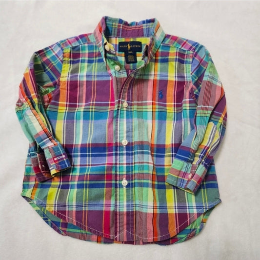 #104 Ralph Lauren Polo Baby 18 Mth Multicolor Plaid Dress Shirt