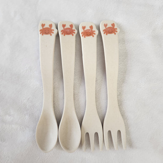 #167 Tiny Footprint Carlos the Crab Utensil Set, Reusable Biodegradable Bamboo