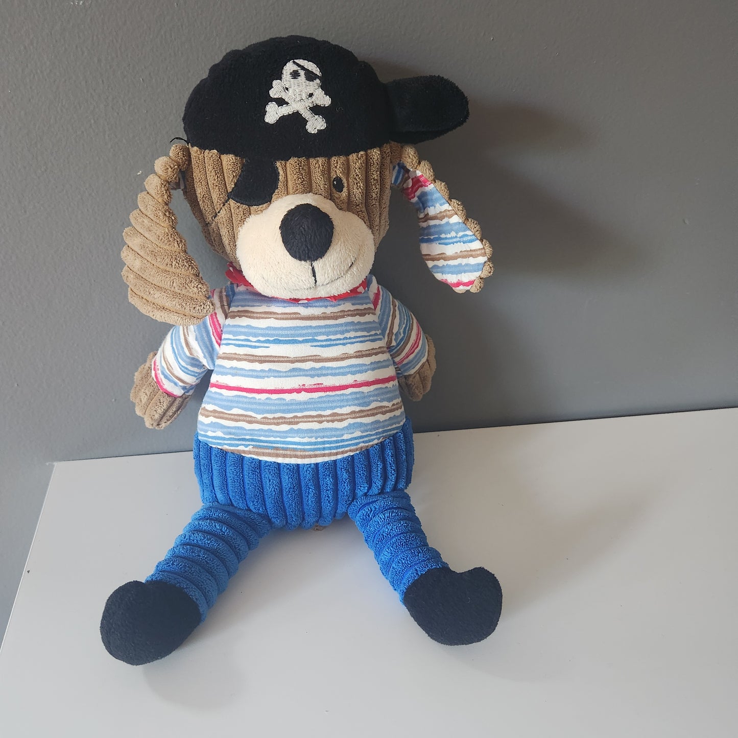 #104 Maison Chic Patch The Pirate Dog Corduroy Red Bandana Plush