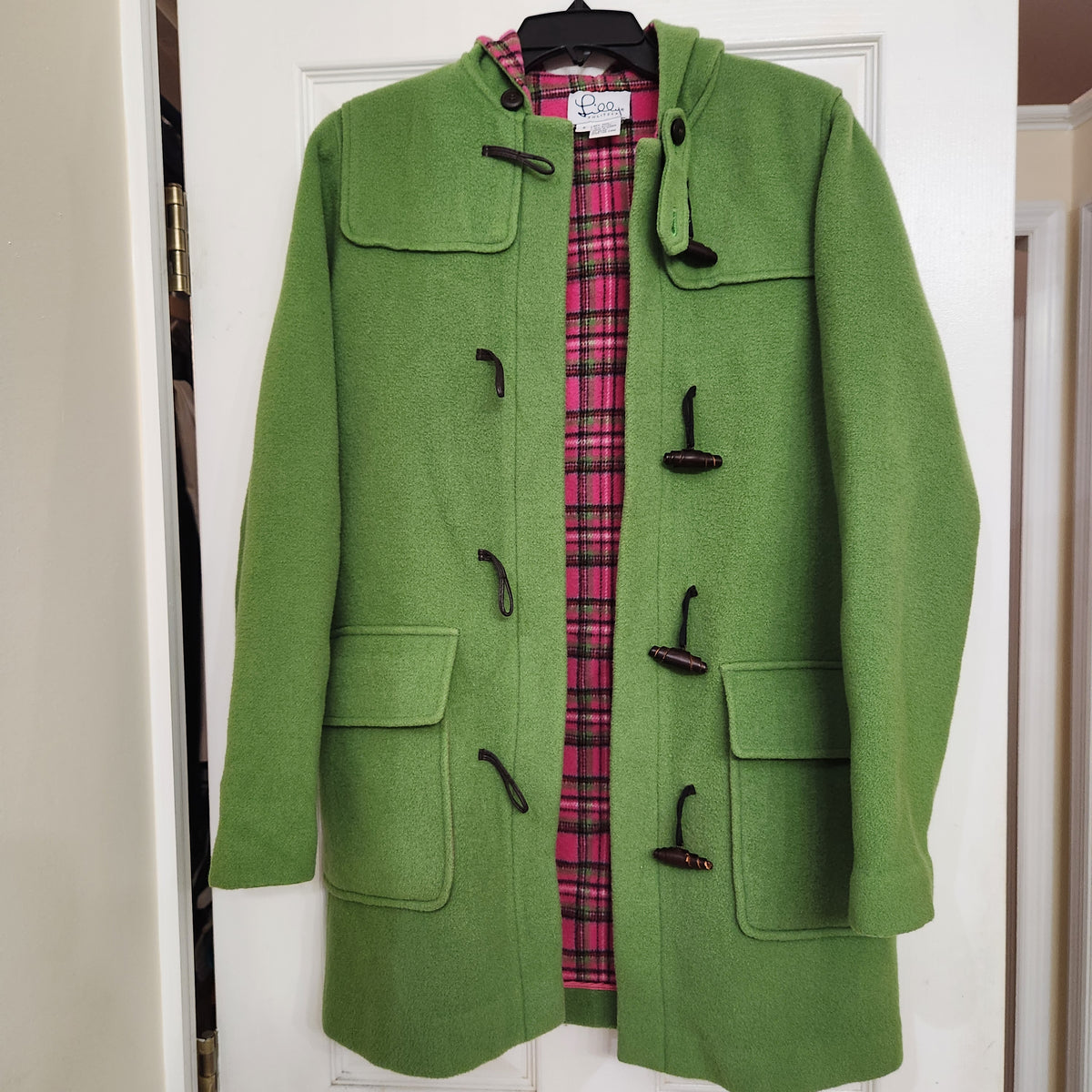 #167 Vintage Y2K Lilly Pulitzer Small Green Jacob Toggle Hooded Coat