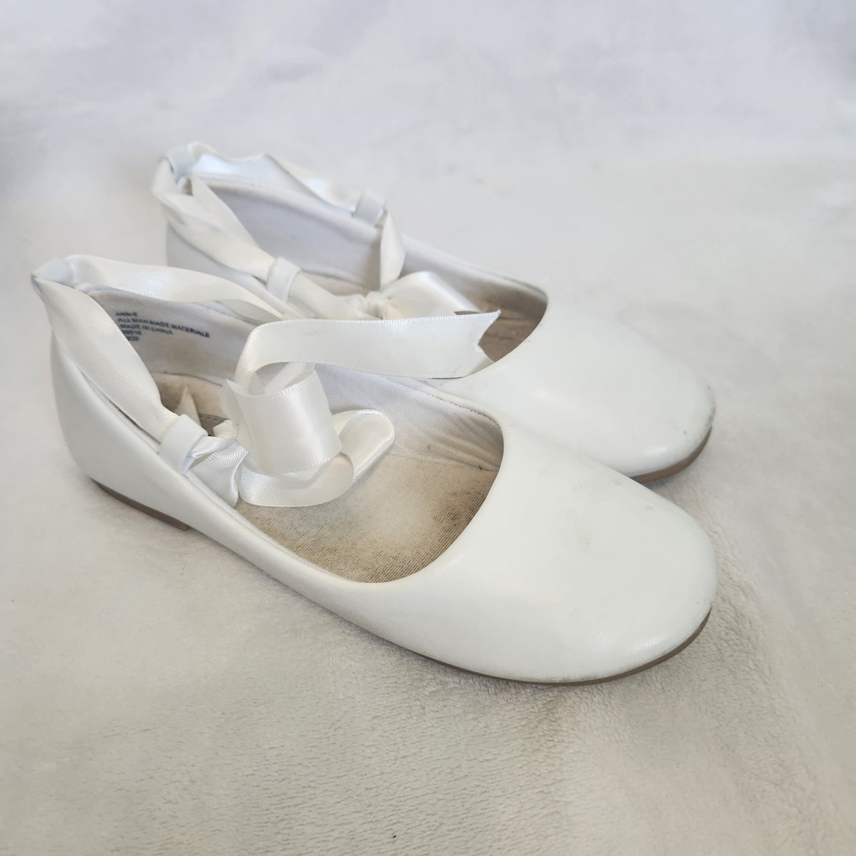 #167 Olivia K Girls Size 13 Ballerina Mary Jane Flats Ribbon Tie Shoes