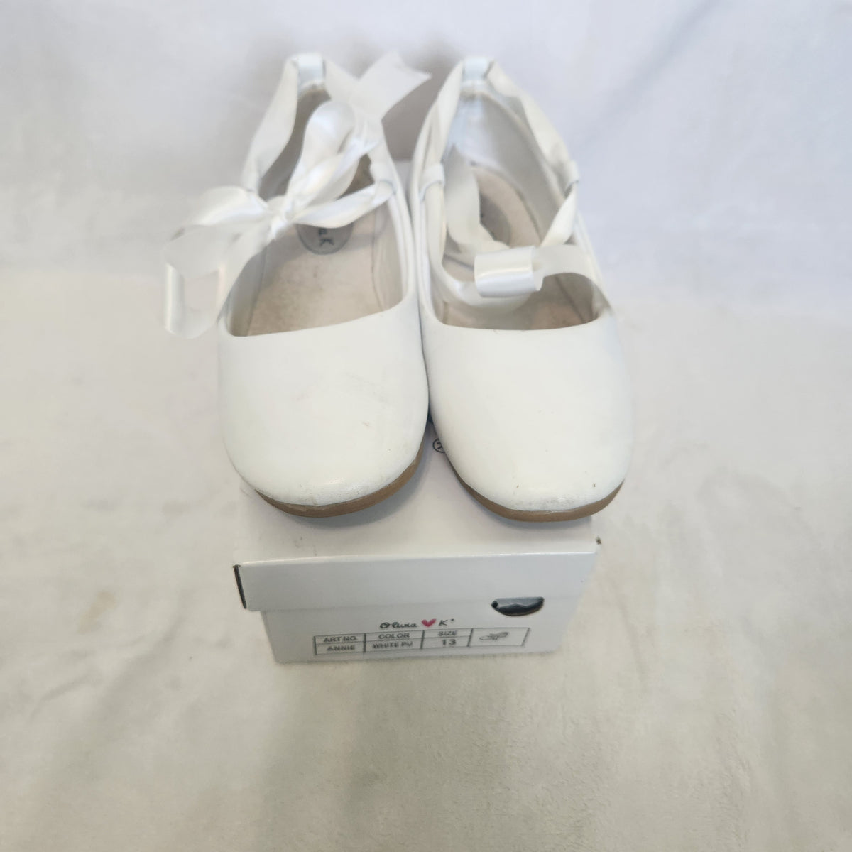 #167 Olivia K Girls Size 13 Ballerina Mary Jane Flats Ribbon Tie Shoes