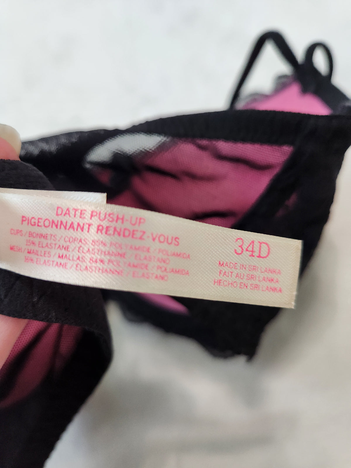 #167 PINK Victoria's Secret 34D Black Lace Date Push-Up Bra