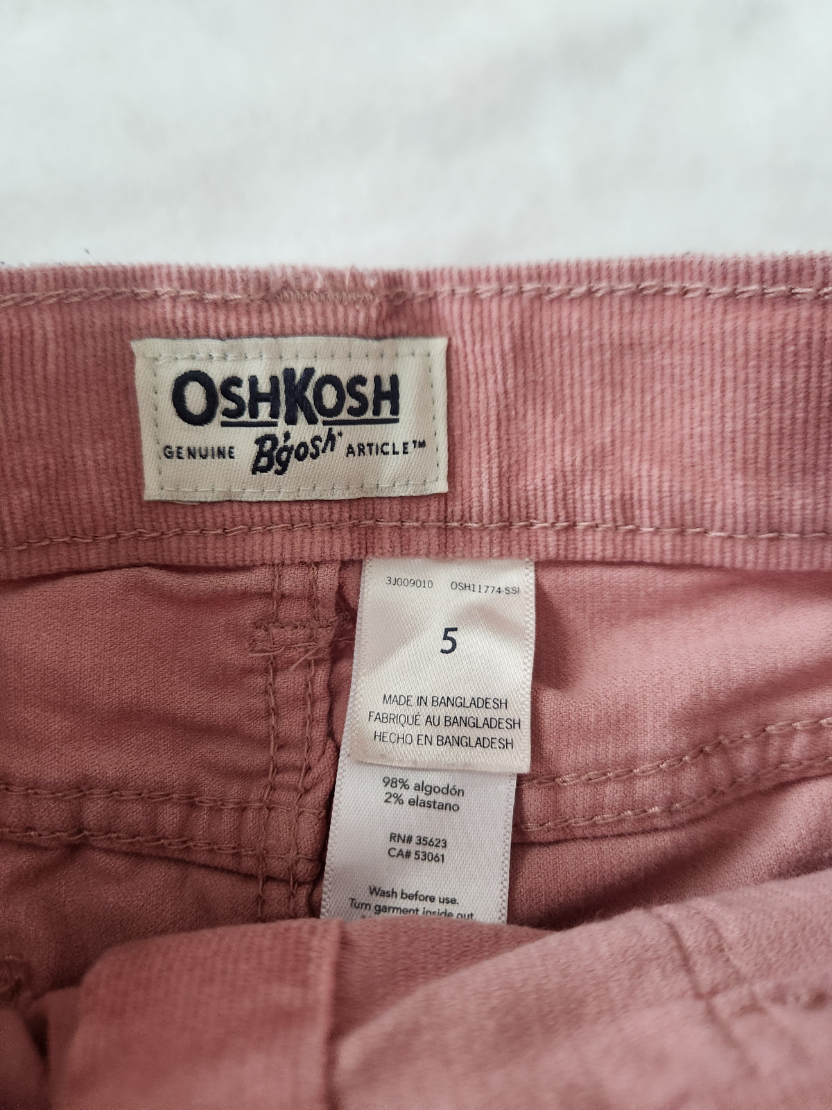 #167 OshKosh Size 5 Button-Front Pink Corduroy Skirt