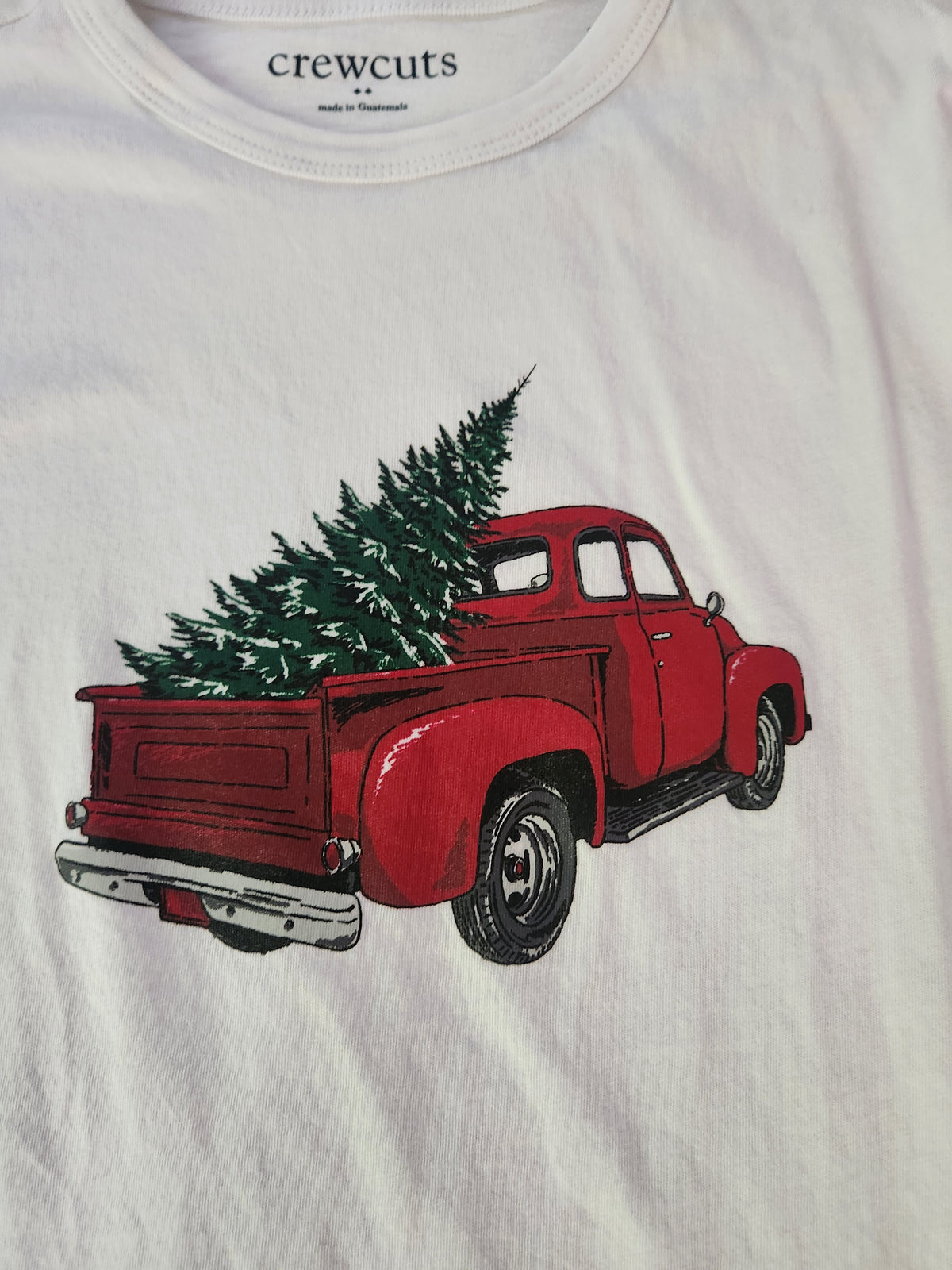 #167 Crewcuts 8/9 White Long-Sleeve Tee with Red Truck and Green Tree Christmas
