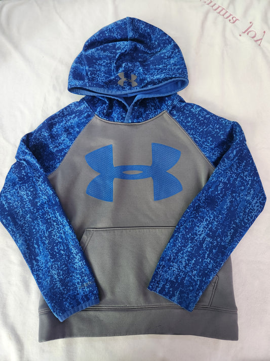 #167 Under Armour YS Blue & Gray Kids' Hooded Pullover