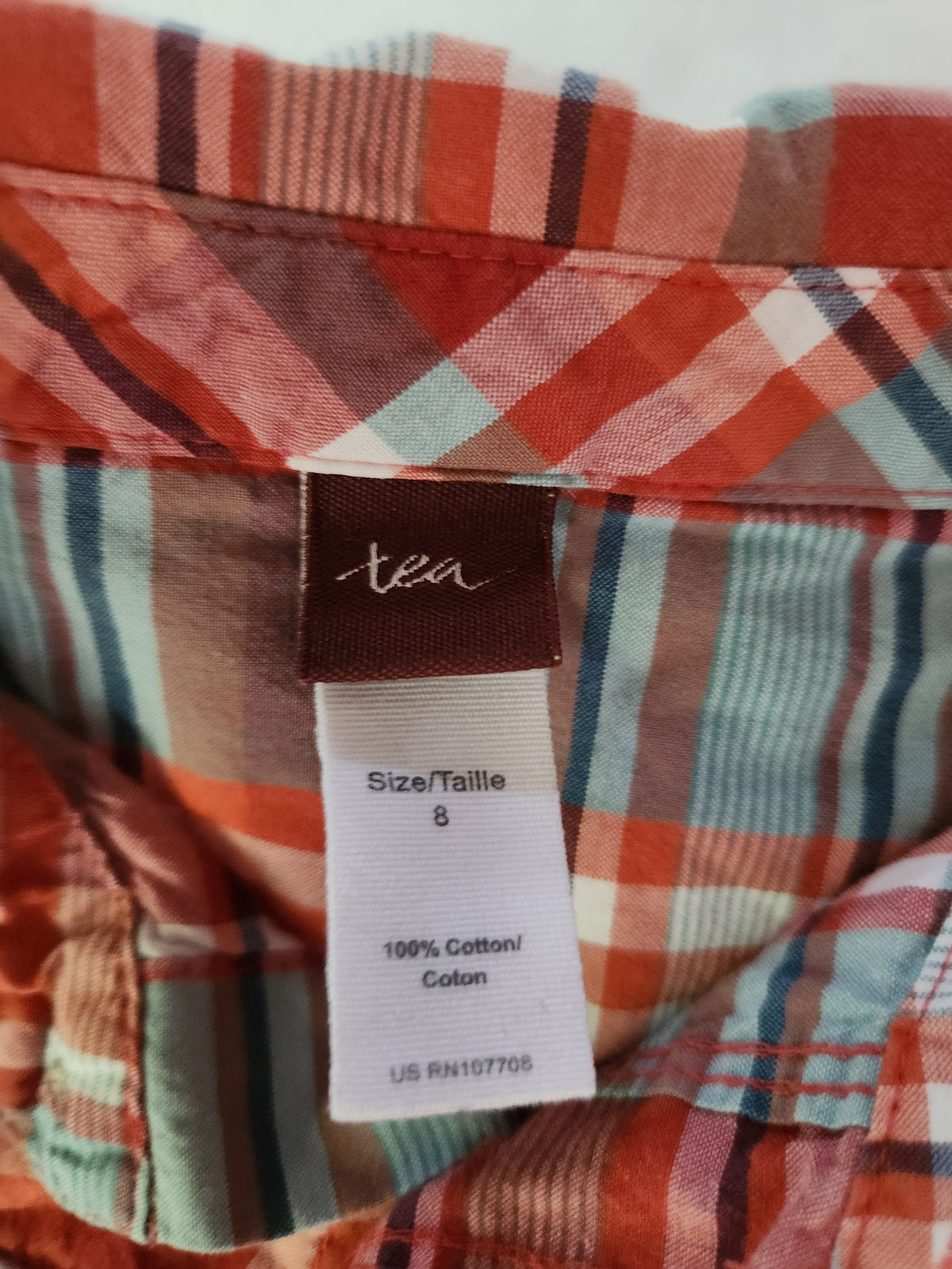 #167 Tea Collection Sze 8 Plaid Button-Up Shirt