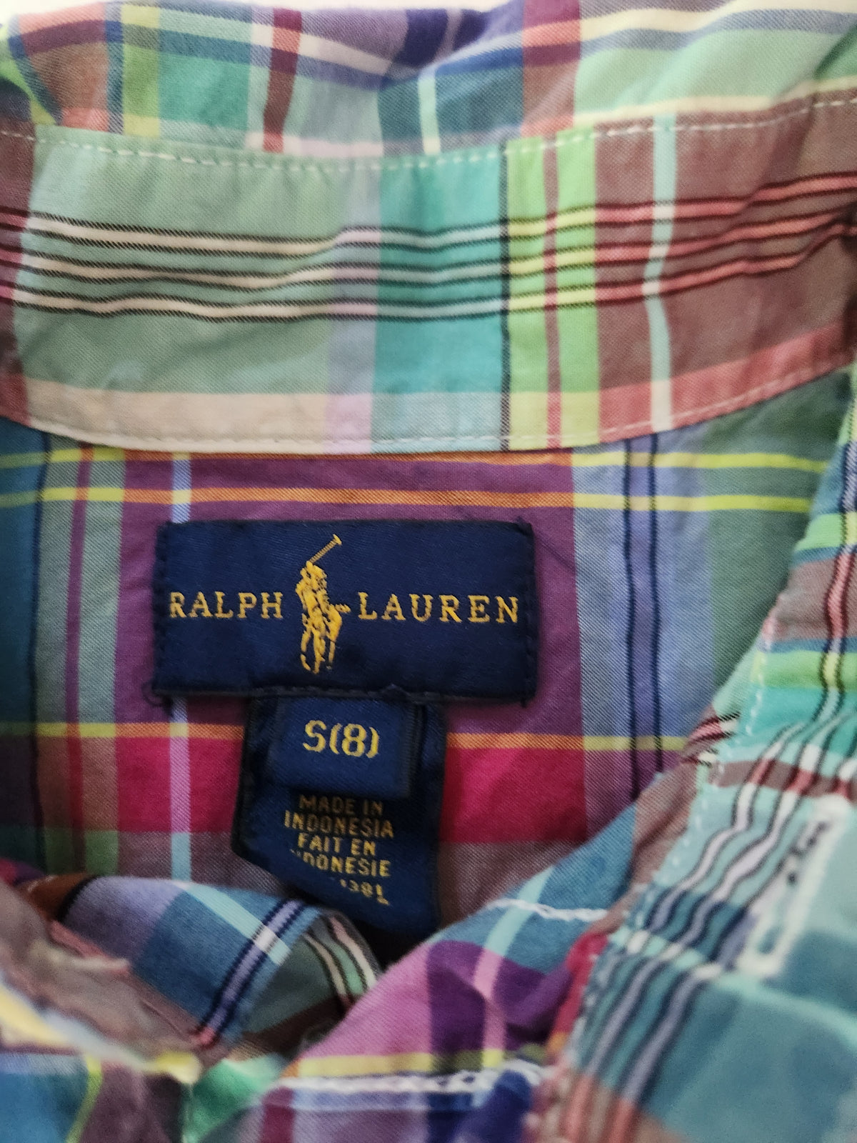 #167 Ralph Lauren Size 8 Bright Multicolor Plaid Cotton Button-Down Shirt