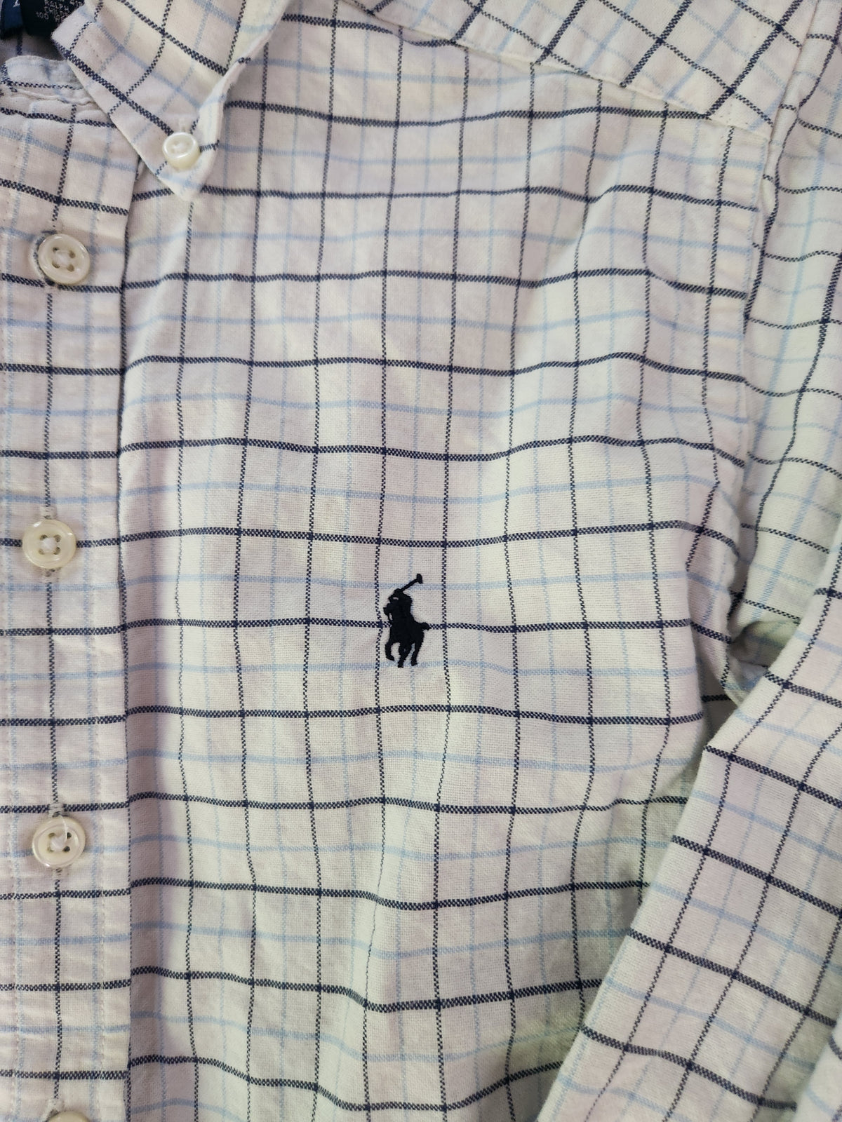 #167 Ralph Lauren Polo 8 White Button-Down Shirt with Navy Grid Checkered