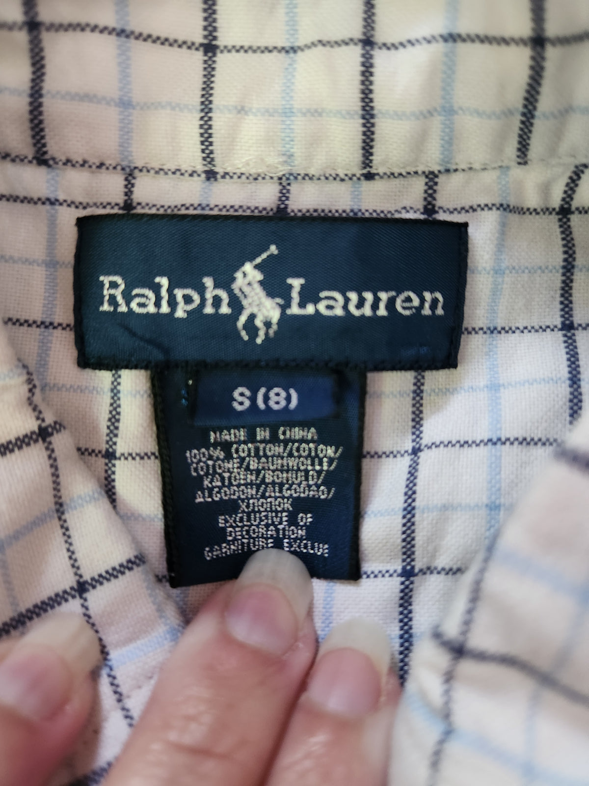 #167 Ralph Lauren Polo 8 White Button-Down Shirt with Navy Grid Checkered