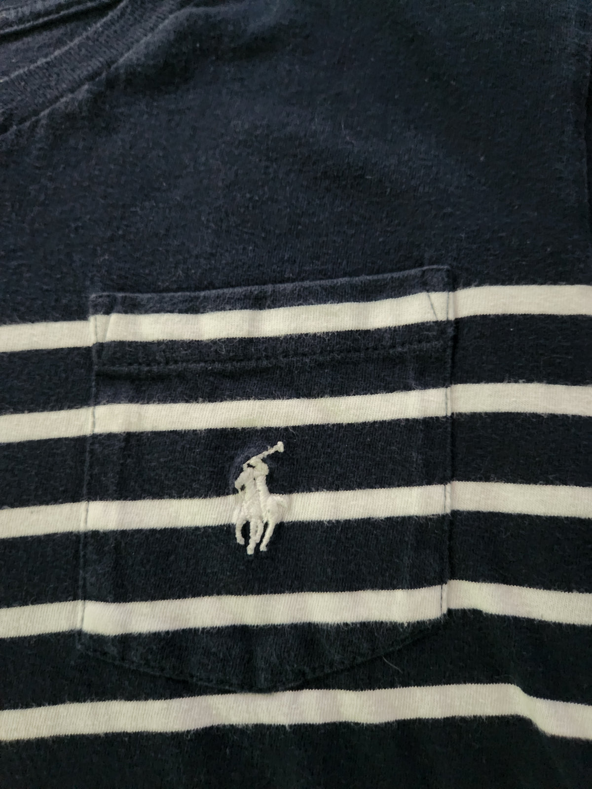 #167 Polo by Ralph Lauren Size 8 Navy & White Striped Pocket Tee