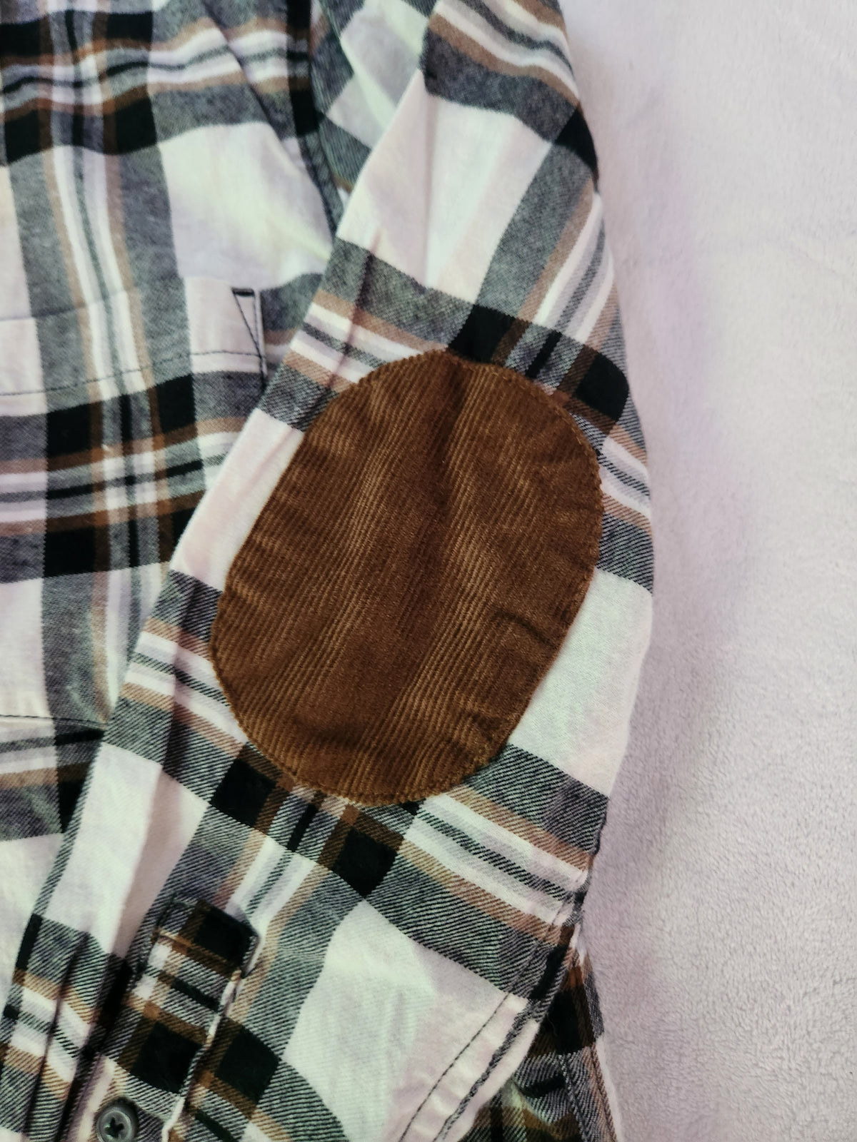 #167 Carter's Boys 7-8 Plaid Shirt with Brown Elbow Patches